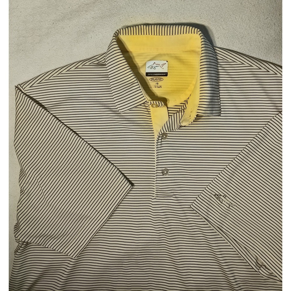 Greg Norman Play Dry Mens Large Yellow Black Striped Golf Polo Shirt GTXSK414